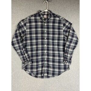 Brooks Brothers 346 Original Polo Shirt Men’s L Blue White Plaid Button Up Logo